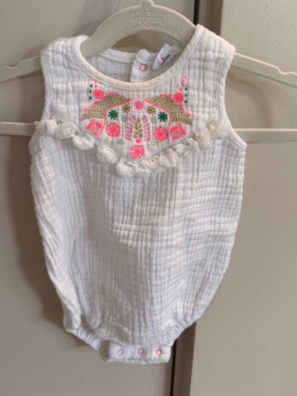 Egg New York Baby Girl Embroidered Tassel Bubble Romper 6M